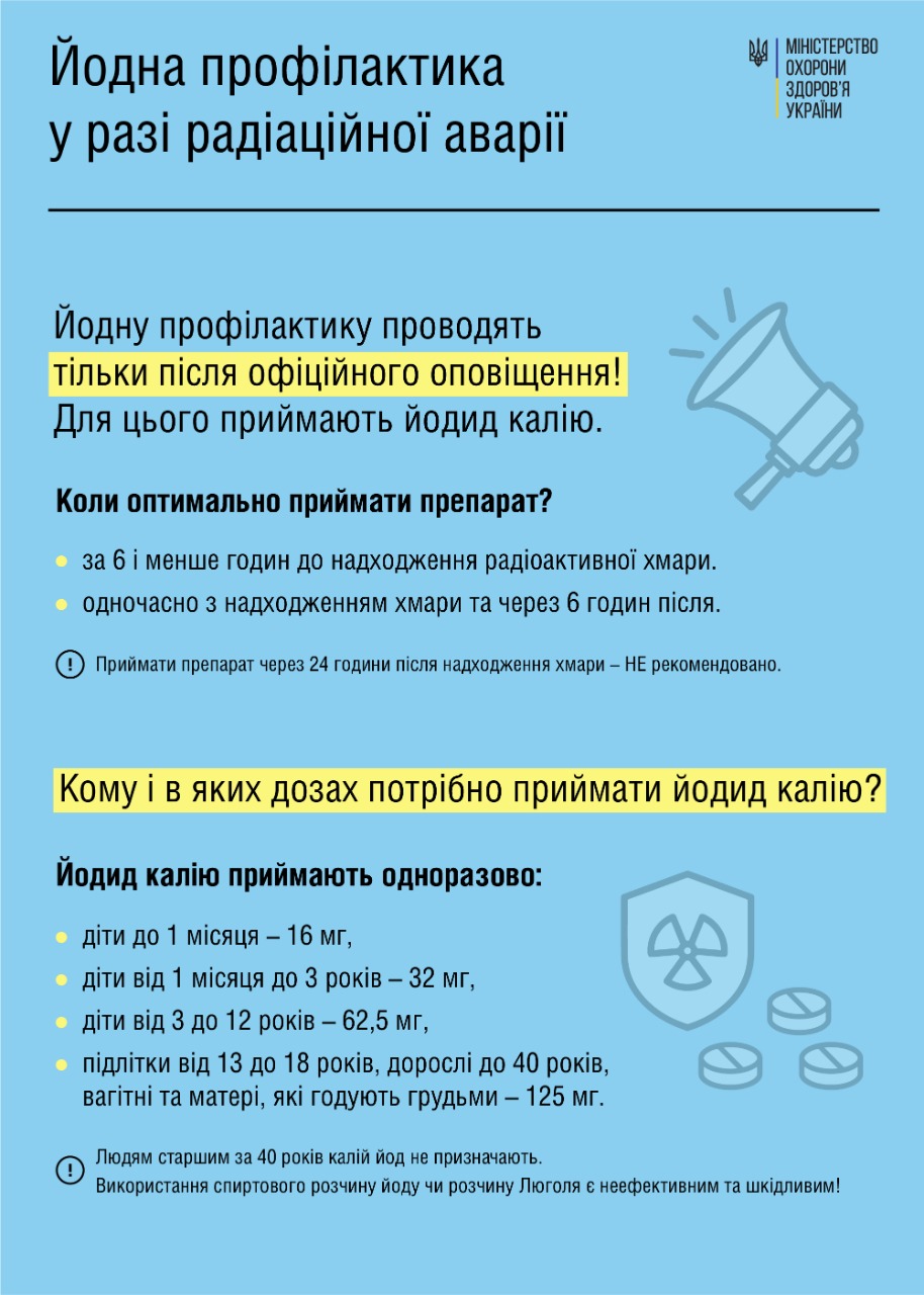 Йодна профілактика у разі радіаційної аварії: медики дали відповіді на важливі питання